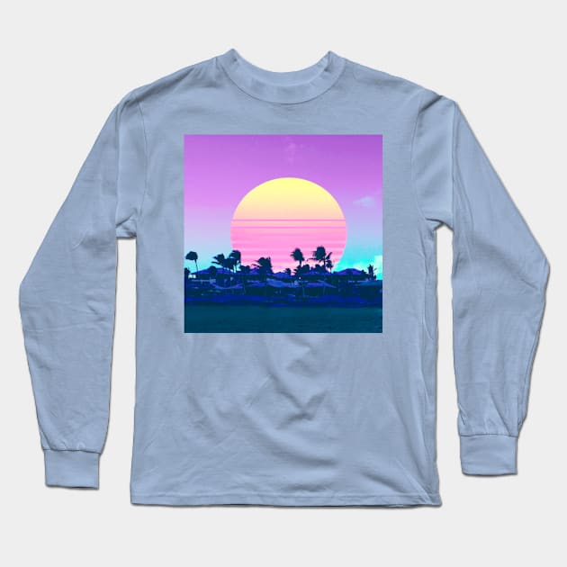 retro sunset palms Long Sleeve T-Shirt by lofi_retrowave